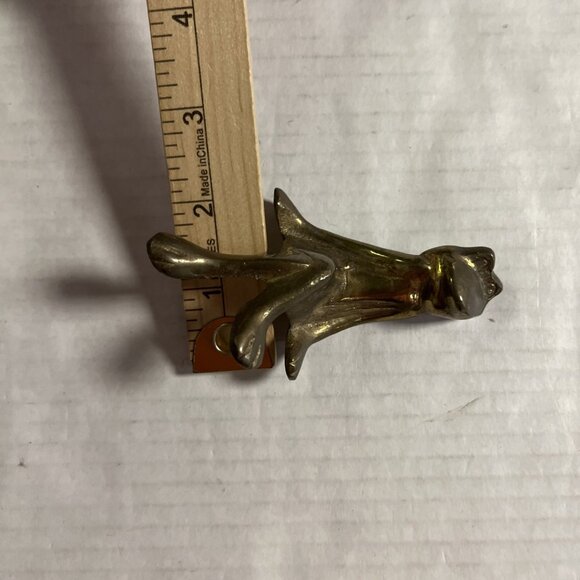 Vintage MCM Solid Brass Frog Shelf Sitter Figurine Smiling Made in Korea 3" Tall - Picture 7 of 10